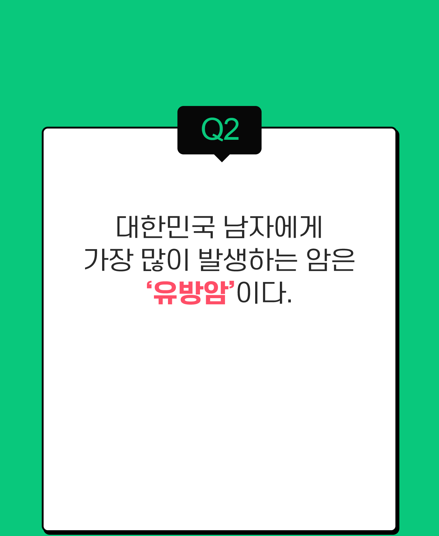 Q2. 대한민국 남자에게 가장 많이 발생하는 암은 '유방암'이다.